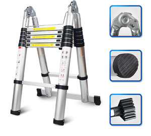 A Frame 5M Extendable Folding Aluminum Telescopic <strong>Ladder</strong> with <strong>Ladder</strong> <strong>Stools</strong> Modern Design 13 <strong>Steps</strong> 150kg Load Capacity - Product Image 4