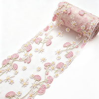 Tissu en dentelle de tulle brodé floral rose, maille douce pour robe, soutien-gorge, sous-vêtements, chapeau