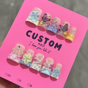 <span class=keywords><strong>Uñas</strong></span> Postizas <span class=keywords><strong>Cortas</strong></span> Estilo Y2K, Acrílicas, Hechas a Mano, <span class=keywords><strong>Decoradas</strong></span> con Flores 3D y Diamantes de Imitación, Reutilizables - Product Image 1