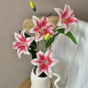 Lys artificiels en soie, fleurs roses, blanches, jaunes, rouges, bleues, oranges, moulées par injection en PVC, haute simulation, pour décoration de mariage et de maison - Product Image 4