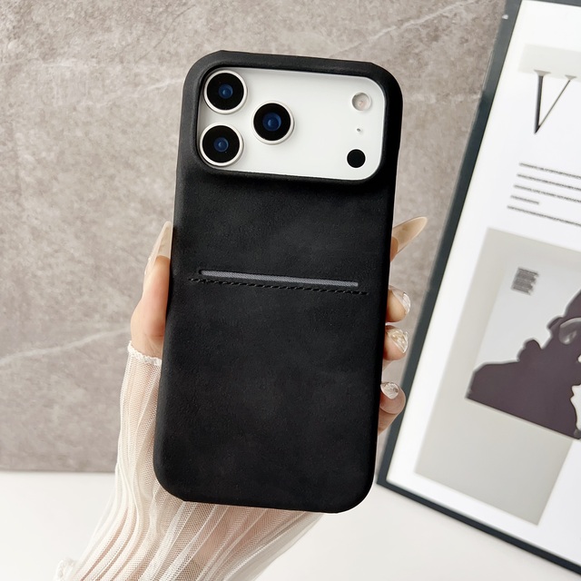 Retro Vintage Anti-fall Matte Skin-feel PU Leather case with Card Slot Shockproof for iPhone Air iPhone 17 Pro Max 16 15 14 13