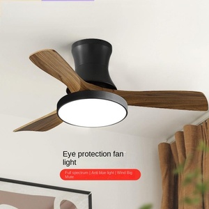 Lámpara de Techo Plana de Madera de 56 Pulgadas con 3 Aspas, Ventilador Integrado con LED y Control Remoto - Lámpara de Ventilador para Restaurante - Product Image 1