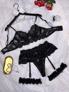 New Hot Selling Sexy Lingerie Fun Lingerie High-end French Lace <b>Perspective</b> Comfortable Embroidery Sexy Set of Three Pieces - Product Image 5
