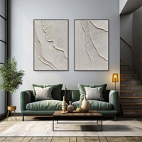 Peinture à l'huile et acrylique sur toile, diptyque abstrait minimaliste texturé en pierre gravée, grande taille, neutre, pour décoration murale d'hôtel ou de maison