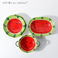 Vaisselle ronde en porcelaine pastèque nouveau design ensemble d'assiettes plats à salade avec poignée