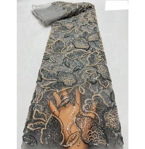 Hecho a mano diseño personalizado vestido de noche de lujo perla con cuentas de encaje mano de obra fina tul malla lentejuelas pesadas de moda 5 yardas - Product Image 1