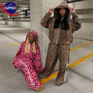 Conjunto Deportivo QZFSO Personalizado de Felpa Francesa con Estampado de Leopardo <span class=keywords><strong>y</strong></span> Guepardo en Toda la Prenda, Sudadera con Cremallera <span class=keywords><strong>y</strong></span> Pantalones Deportivos Unisex - Product Image 1