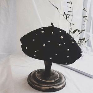 หมวกเบเร่ต์ขนสัตว์สำหรับผู้หญิงแฟชั่นฤดูหนาวประดับมุก ขายส่งหมวกเบเร่ต์ผู้หญิง - Product Image 6