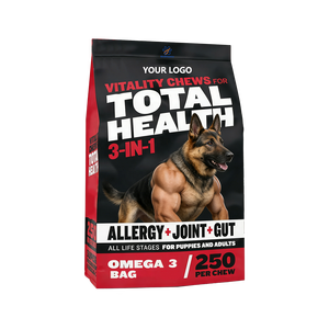 OEM/ODM 3'ü 1 Arada Köpek Çiğneme Tabletleri ve Multivitaminli Ödül Mamaları, Yavru ve Yetişkin Köpekler İçin Deri ve Tüy Bakımı, Eklem Desteği Yumuşak Çiğneme Tabletleri - Product Image 1