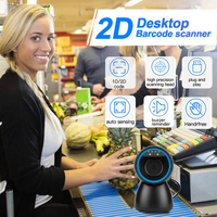 Lecteur de codes-barres de bureau Edoo D43, lecteur de codes QR 2D omnidirectionnel, plateforme de numérisation filaire USB mains libres pour supermarchés et commerces de détail