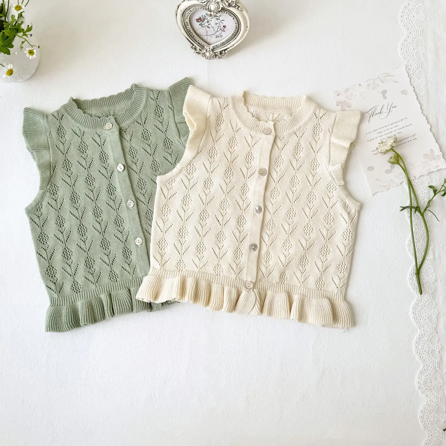 Ivy42380A Ins Korean baby girls knitted sweater vest infant girls hollow out sweater knit waistcoat