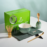 Bol à matcha avec bec verseur et fouet, cuillère optionnelle, ensemble de 4 à 7 pièces, motif fleur rose, bol et support, fouet à matcha, ensemble matcha