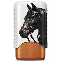 Étui à cigares élégant à motif cheval, extérieur en cuir, intérieur en bois de cèdre, capacité 2-3 cigares, portable, pour extérieur