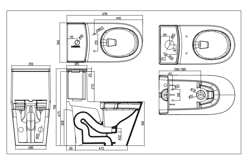 Moderno bagno Water Closet One Piece wc drenaggio senza montatura wc accoppiato a chiusura sanitari