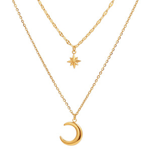 Collier superposé étoile et lune plaqué or 18 carats XL476, ras-<span class=keywords><strong>de</strong></span>-<span class=keywords><strong>cou</strong></span> céleste en acier inoxydable pour femme - Product Image 5