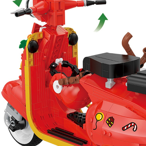 Blocs de construction de Noël : <span class=keywords><strong>Moto</strong></span> renne à cornes, Scooter vintage rouge, Briques de décoration de Noël DIY, Vente en gros OEM - Product Image 3