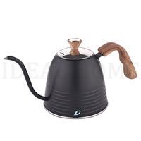 Bouilloire à col de cygne Gator pour café, 1L, noire, écologique, durable, design classique, pour cuisinière, avec poignée en bois, 34oz, en acier inoxydable 304
