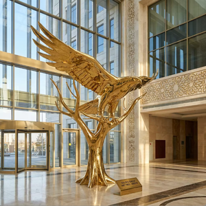 <span class=keywords><strong>Série</strong></span> 23 : Sculpture murale en plaque perforée dorée polie « Arbre d'Art Royal Golden Disc » pour hall d'hôtel de luxe et intérieur d'entreprise - Product Image 2