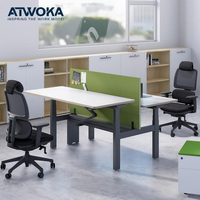 Bureau debout électrique réglable en hauteur ATWOKA, cadre métallique anti-collision, 640 mm à 1290 mm, configuration multi-personnes pour bureau