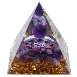 Pirámide de orgonita al por mayor, energía positiva, orgonita, amatista, Pirámides de cristal curativas, reduce el estrés