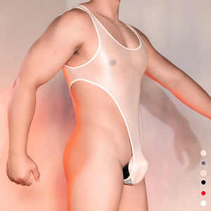 Sexy Underwear Men's Sleeveless High Cut Breathable Seamless Body Shaping Transparent Silk Satin Slim-fit Fitness Bodysuit - Product Image 5