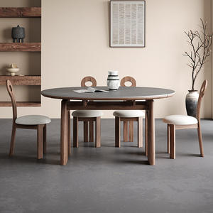 ชุดโต๊ะอาหารและเก้าอี้ไม้จริงแบบขยายได้ รูปทรงกลม/สี่เหลี่ยม 4 ชิ้น สำหรับอพาร์ทเมนต์ขนาดเล็ก - Product Image 3