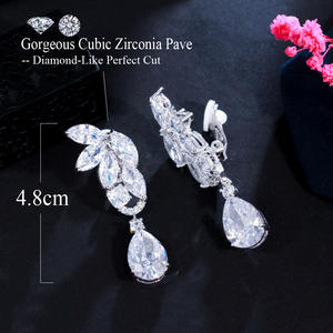 Pendientes grandes de gota de agua para mujer, aretes largos de cristal de CZ de alta calidad, <span class=keywords><strong>sin</strong></span> <span class=keywords><strong>agujero</strong></span>, joyería para fiesta de boda - Product Image 5