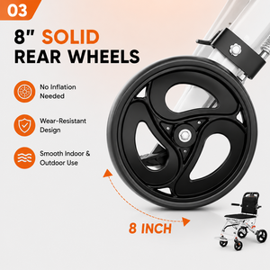 Fauteuil roulant pliable Traveler's Choice avec roues arrière solides de 8 pouces et coussin de siège en maille respirante, cadre en acier carbone avec poignée de traction - Product Image 3