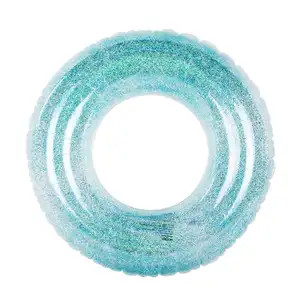 Factory Summer Pool Beach Party Swimming Float Tube Durable Round Shaped Transparent PVC Glitter Inflatable Swimming Ring