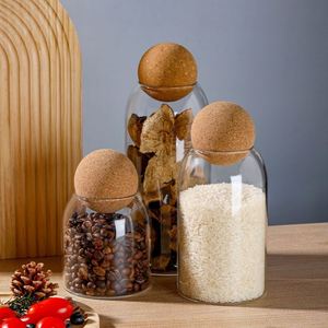 Bouteille en verre borosilicate transparent de 800 ml, pot de conservation alimentaire hermétique avec bouchon en liège rond, organisation minimaliste de la cuisine, boîte de rangement - Product Image 1