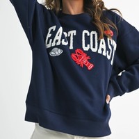Sweat-shirt en molleton rayé USA pour femme avec logo personnalisé, col rond, épaules tombantes, pull décontracté, fabricant