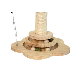 Griffoir pour chat en bois massif de style moderne, écologique et durable, avec plateau tournant et cadre d'escalade en sisal, jouet pour chat - Product Image 2