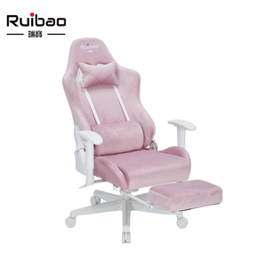 Chaise de jeu pivotante convertible en cuir PU velours rose avec repose-pieds, chaise d'ordinateur ergonomique inclinable pour les filles gamers - Product Image 2