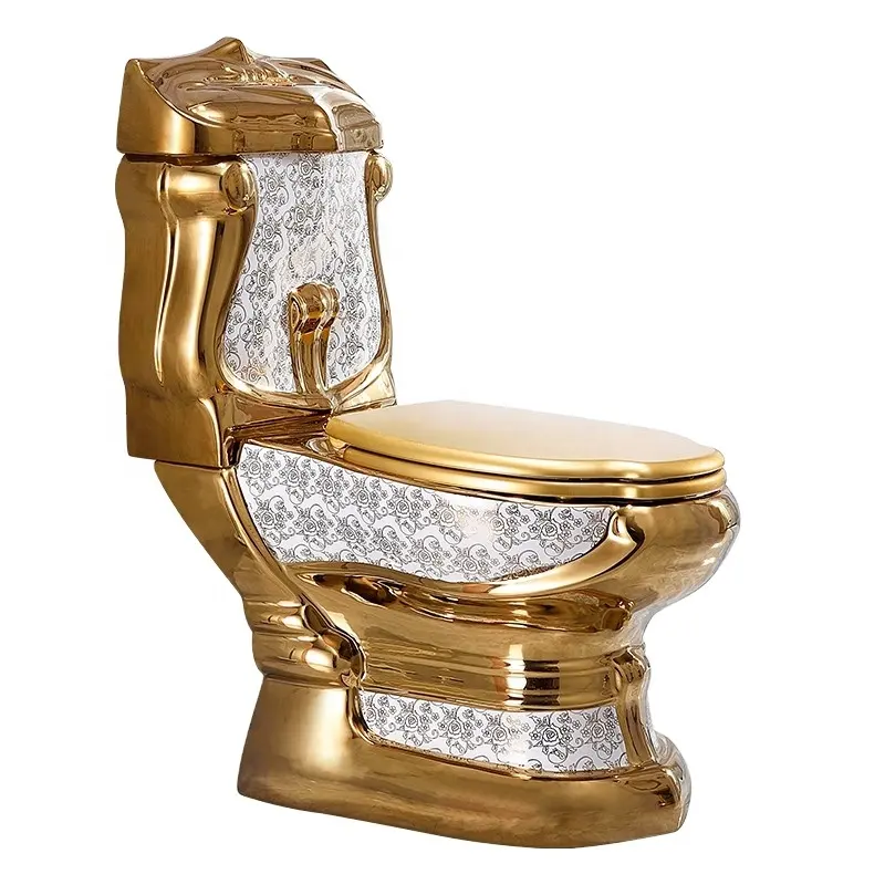 J-971 Vieany Gold Dua Potong Toilet Cuci Gudang Mewah Gaya Eropa Asli Diskon Emas Keramik Desain Baru Toilet Kamar Mandi