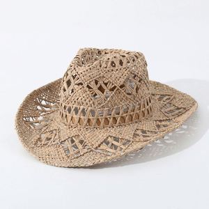 Handmade Malan Grass Straw Cowboy <b>Hat</b> New Design Outdoor Sun <b>Hat</b> Hollow Out Indian Aster Straw <b>Hat</b> - Product Image 1