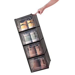 12 Pack Shoe Organizer Boxes, Black <strong>Plastic</strong> Stackable Shoe <strong>Storage</strong> <strong>Bins</strong> for Closet Stackable Shoe Box - Product Image 5