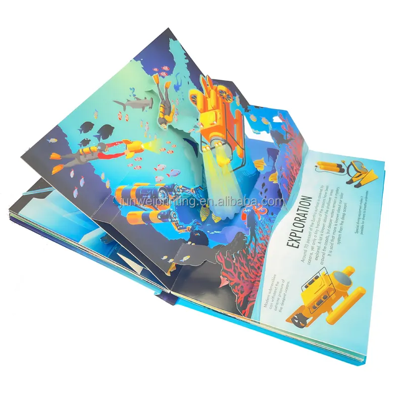 Cetak Buku Pop Up 3D Anak-anak Kualitas Tinggi Kustom/Buku Popup Hardcover Kreatif dengan Stiker