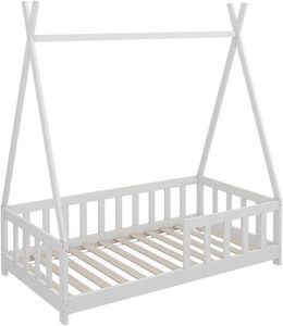 <span class=keywords><strong>Letto</strong></span> bianco moderno per bambini 80X160 <span class=keywords><strong>cm</strong></span> in legno massello con protezione anticaduta - Product Image 1