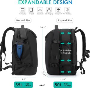 Sac à dos professionnel extensible 50L approuvé pour le transport aérien, avec port de chargement USB, fermeture éclair résistante à l'eau, pour <span class=keywords><strong>voyages</strong></span> unisexes - Product Image 5