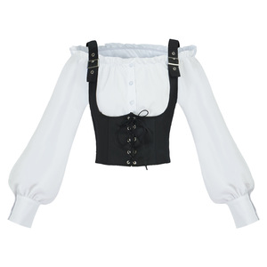 Chaleco de gamuza para mujer, sin cuello, con hombros descubiertos, manga larga, estilo corsé vintage con etiqueta, disfraz de Halloween - Product Image 4