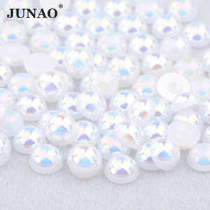 JUNAO Venta al por mayor 10 12 14 16 20 mm Flatback Pearl Beads Gold ABS Plastic Pearls a granel Half Round Pearls sin agujeros - Product Image 4