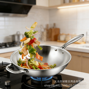 Chinese Style Stainless Steel Wok 32cm Non-Stick Uncoated For Gas Stove Home Cooking - Product Image 3