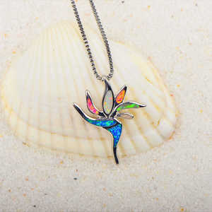 <strong>Hawaiian</strong> Plumeria Opal Necklace Bohemian Egg Flower Pendant <strong>Jewelry</strong> Wholesale For Women - Product Image 3