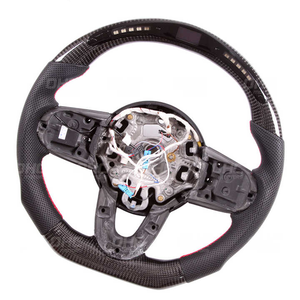 Volant en fibre de carbone véritable pour <span class=keywords><strong>Mini</strong></span> Cooper F56, cuir perforé, fond plat, moteurs Ohc - Product Image 1
