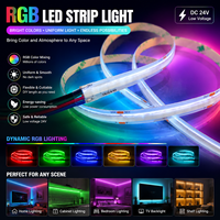Bandes lumineuses LED RGB flexibles Cob 24V 8mm 576 LED/m IP20 Ra90 1200Lm Télécommande 5M Dimmable Certifié ROHS