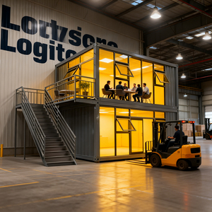 Casa Contenedor <span class=keywords><strong>de</strong></span> Acero <span class=keywords><strong>de</strong></span> 20 pies, 2 Pisos, Estándar <span class=keywords><strong>de</strong></span> Exportación, con Sala <span class=keywords><strong>de</strong></span> Estar Moderna, Diseño Prefabricado para Oficina - Product Image 1