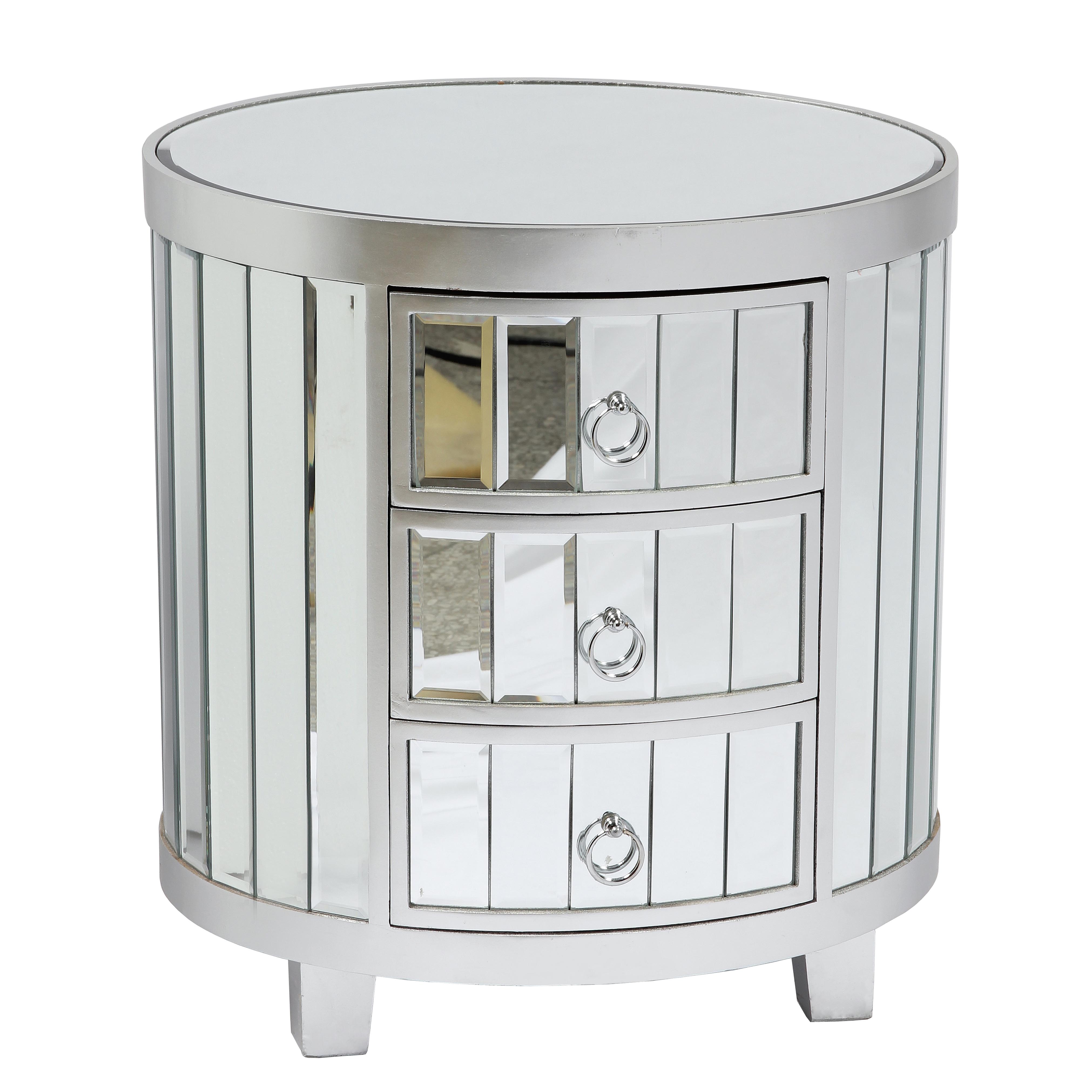 Серебряная круглая зеркальная тумбочка с 3 выдвижными ящиками/стол для спальни, мебель для гостиной, мебель для дома, современное стекло