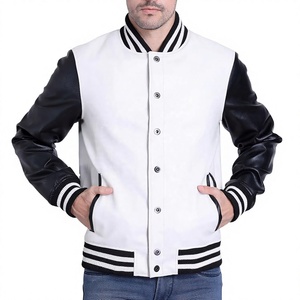 Veste universitaire vintage personnalisée avec logo pour homme, col montant, manches en cuir, broderie, veste noire d'automne - Product Image 1
