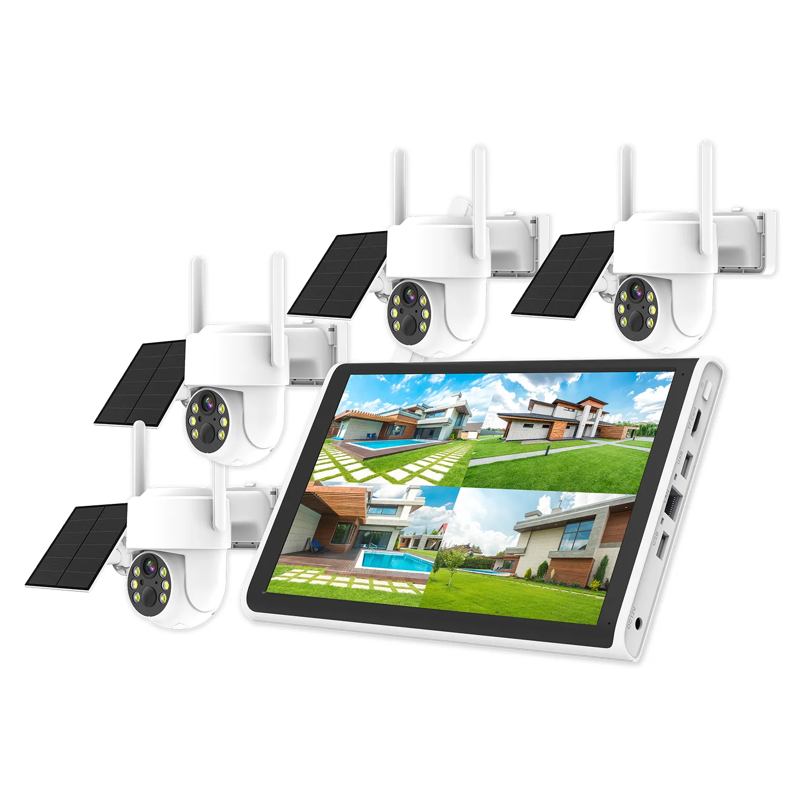 Outdoor 10.1 Nvr Draadloze Surveillance Kit Smart Wifi Nvr Kit 4ch Camera Met Laag Vermogen En Draadloos Op Zonne-Energie