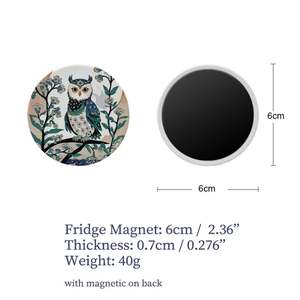 Aimant de réfrigérateur rond en céramique avec motif hibou, imprimé UV, personnalisable, vierge, autocollant magnétique par sublimation - Product Image 6